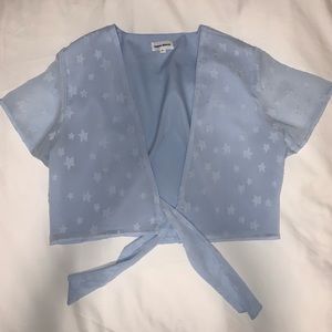 Aylin Star Embellished Tie Crop Top in Blue